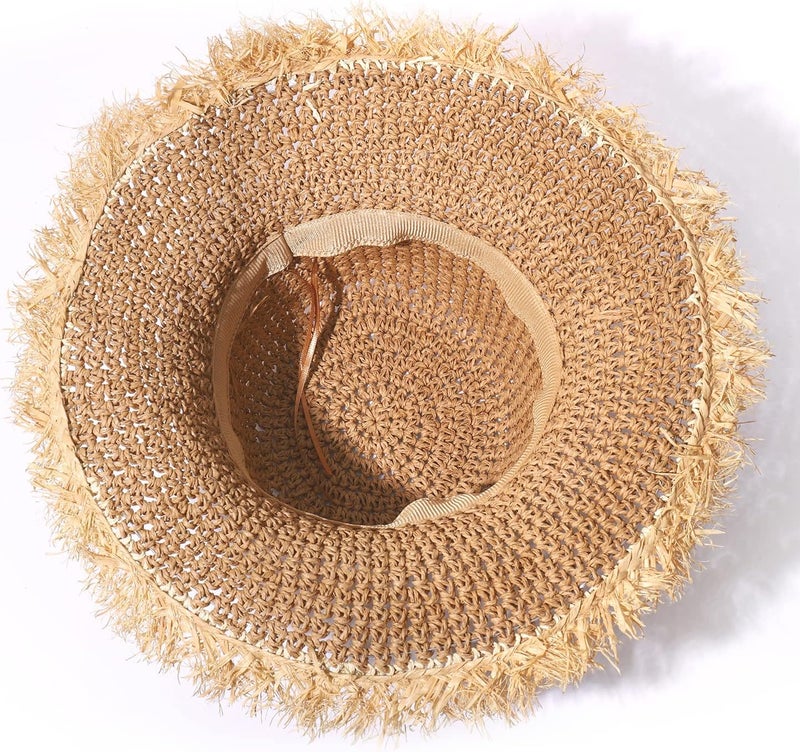 Boderier Womens Straw Hat Beach Sun Hat Frayed Crochet Foldable Straw Bucket Hat Summer Floppy Beach Hats for Women - Image 5